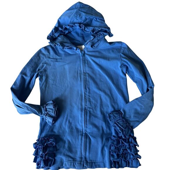 Lily & Londyn Blue Ruffle Hooded Zip Cardigan - Size 8 - Picture 1 of 6